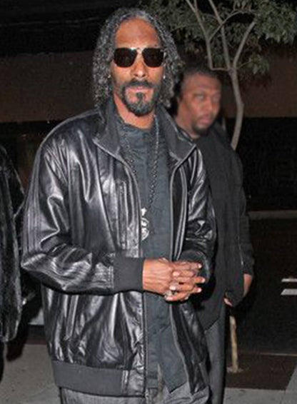 Snoop Dogg Black Leather Bomber Jacket