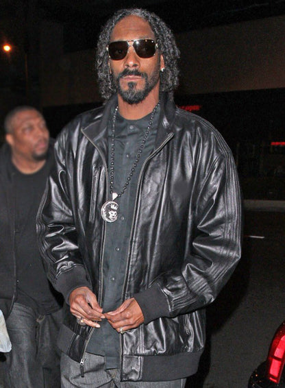 Snoop Dogg Black Leather Bomber Jacket