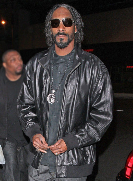 Snoop Dogg Black Leather Bomber Jacket