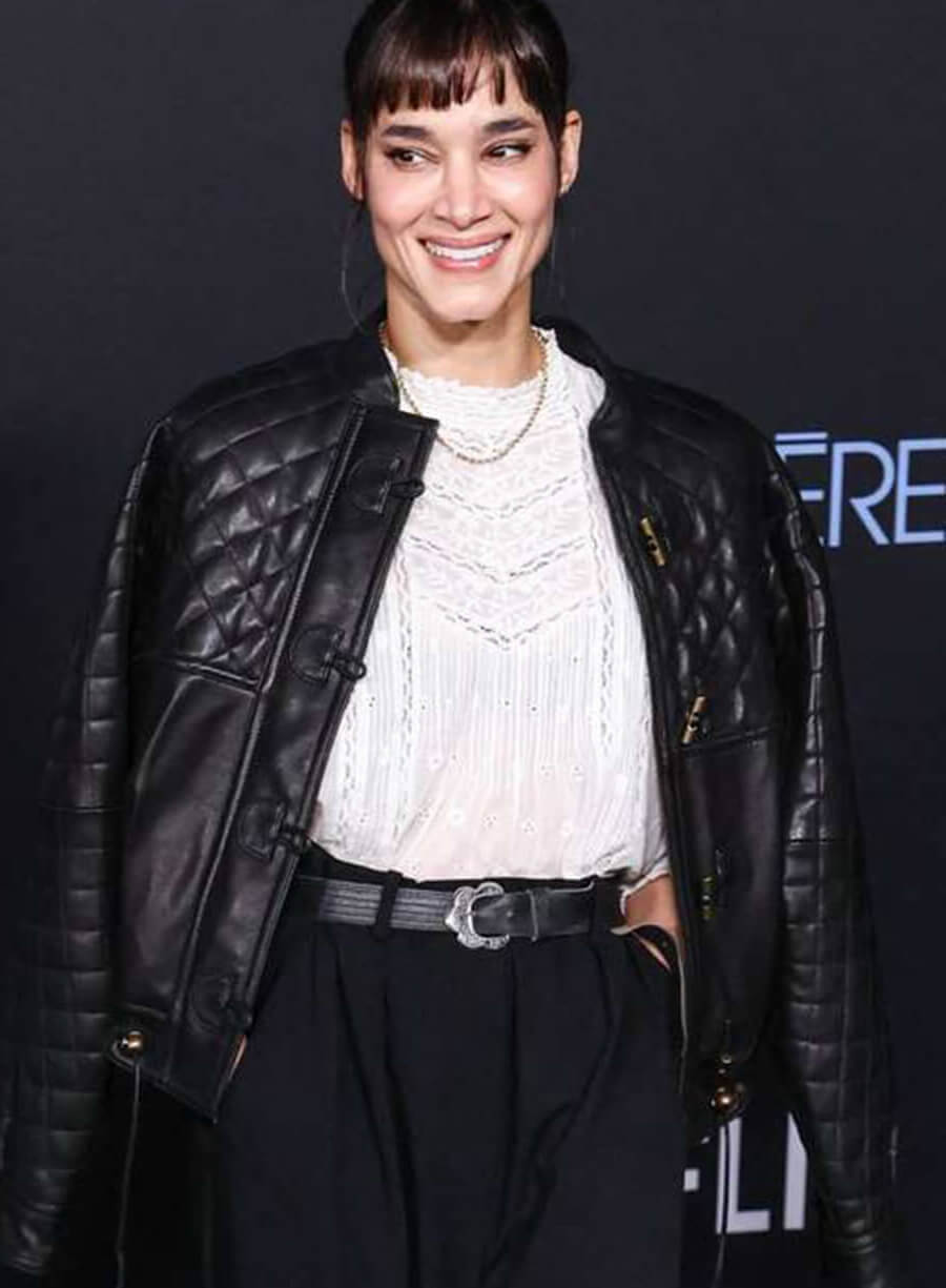 Sofia Boutella Emilia Pérez 2024 Premiere Black Leather Jacket