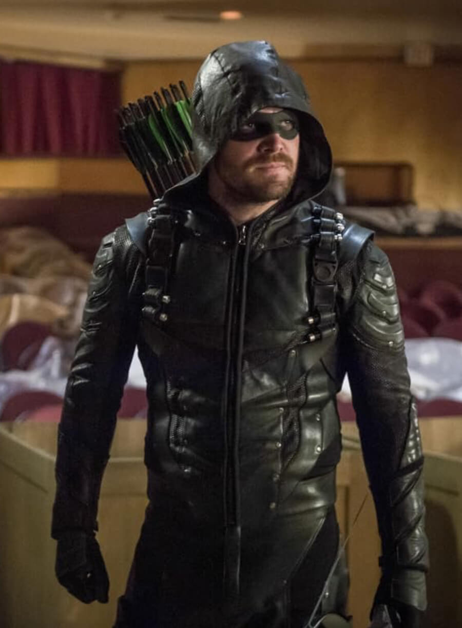Stephen Amell Arrow TV Series Black Leather Jacket