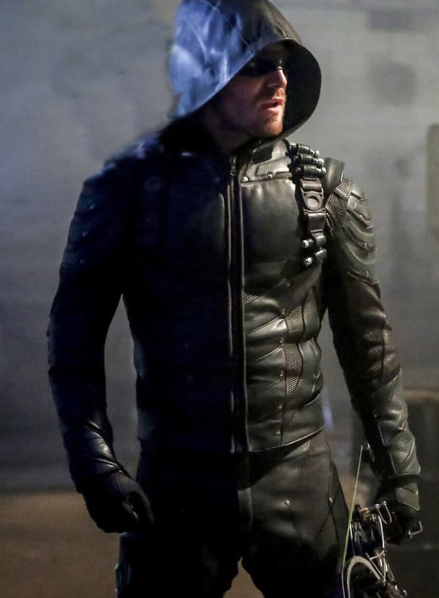 Stephen Amell Arrow TV Series Black Leather Jacket