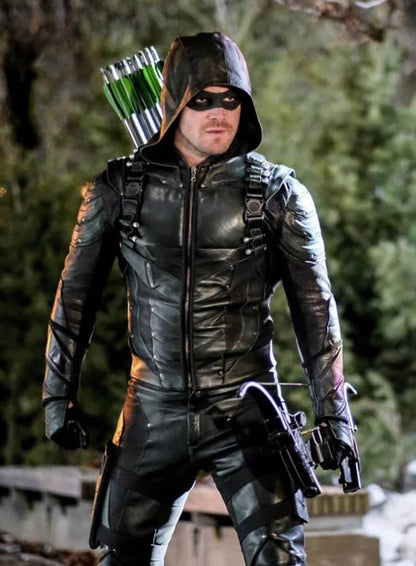 Stephen Amell Arrow TV Series Black Leather Jacket