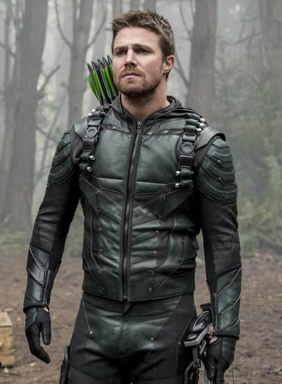 Stephen Amell Arrow TV Series Black Leather Jacket