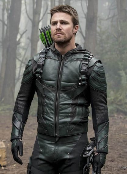 Stephen Amell Arrow TV Series Black Leather Jacket