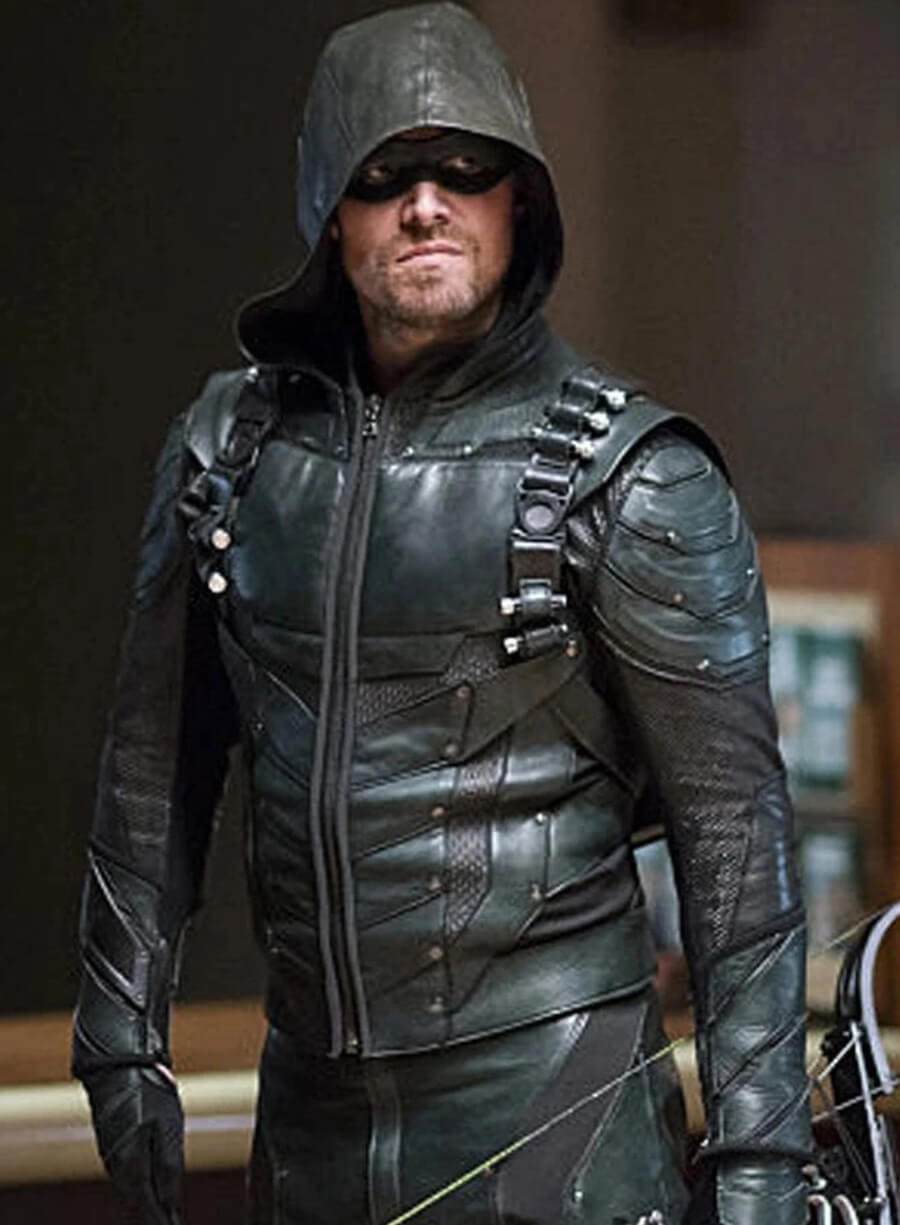 Stephen Amell Arrow TV Series Black Leather Jacket