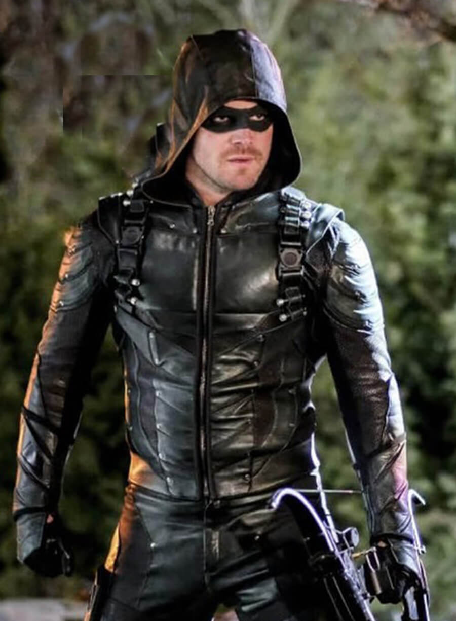 Stephen Amell Arrow TV Series Black Leather Jacket