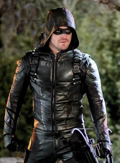 Stephen Amell Arrow TV Series Black Leather Jacket