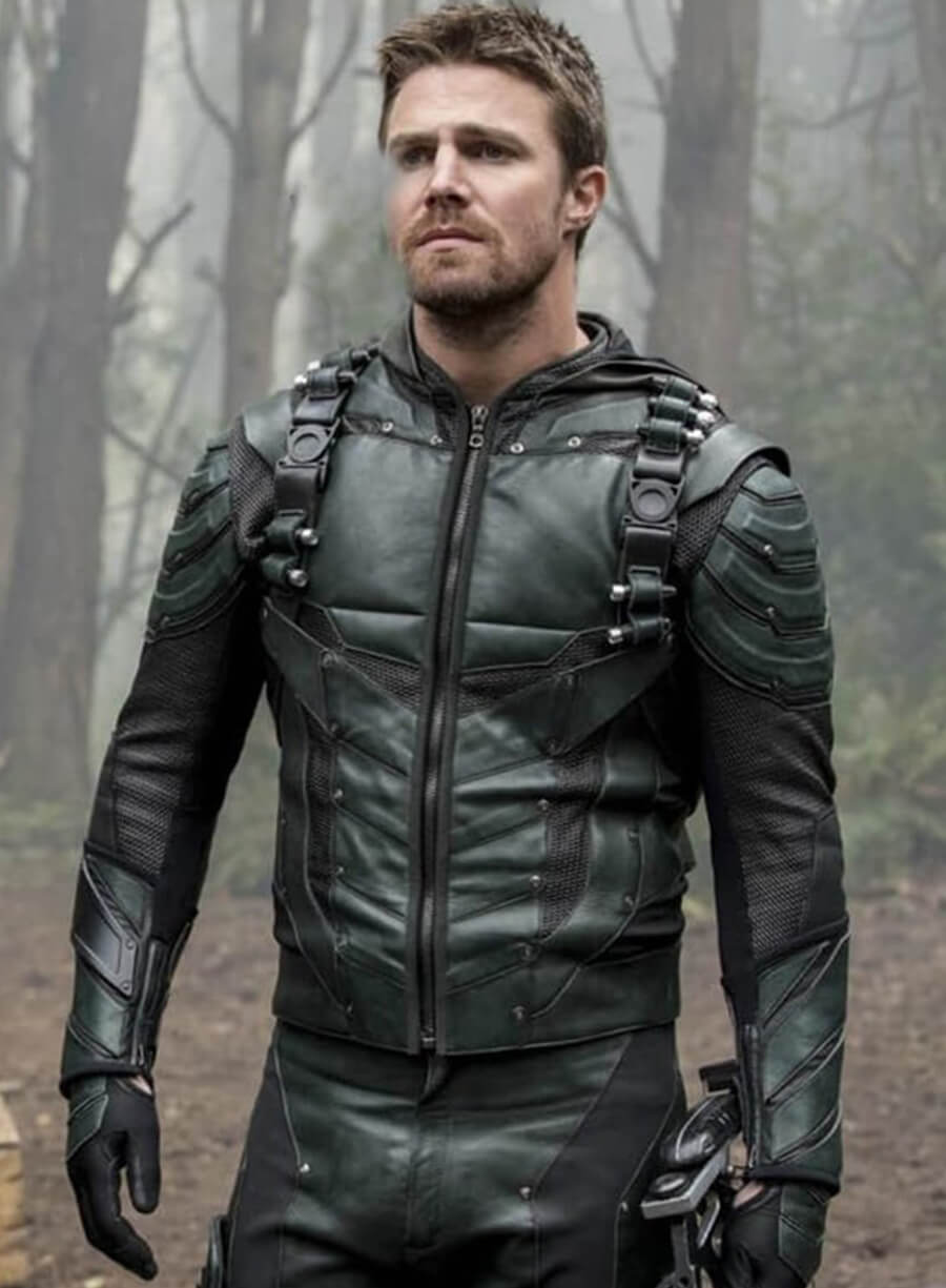Stephen Amell Arrow TV Series Black Leather Jacket