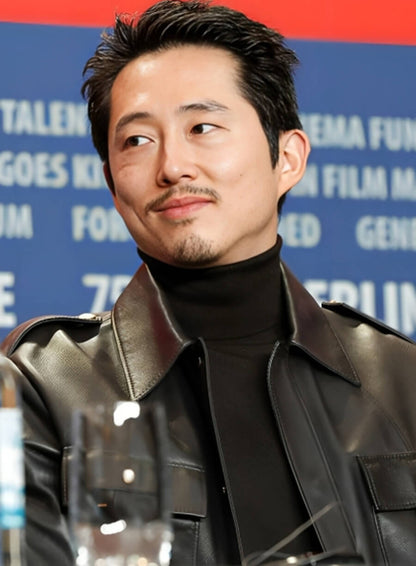 Steven Yeun Mickey 17 2025 Black Leather Jacket