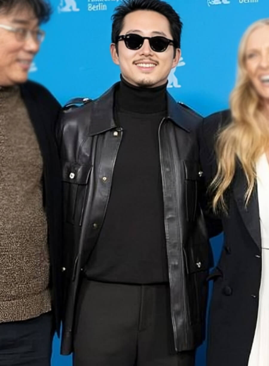 Steven Yeun Mickey 17 2025 Black Leather Jacket