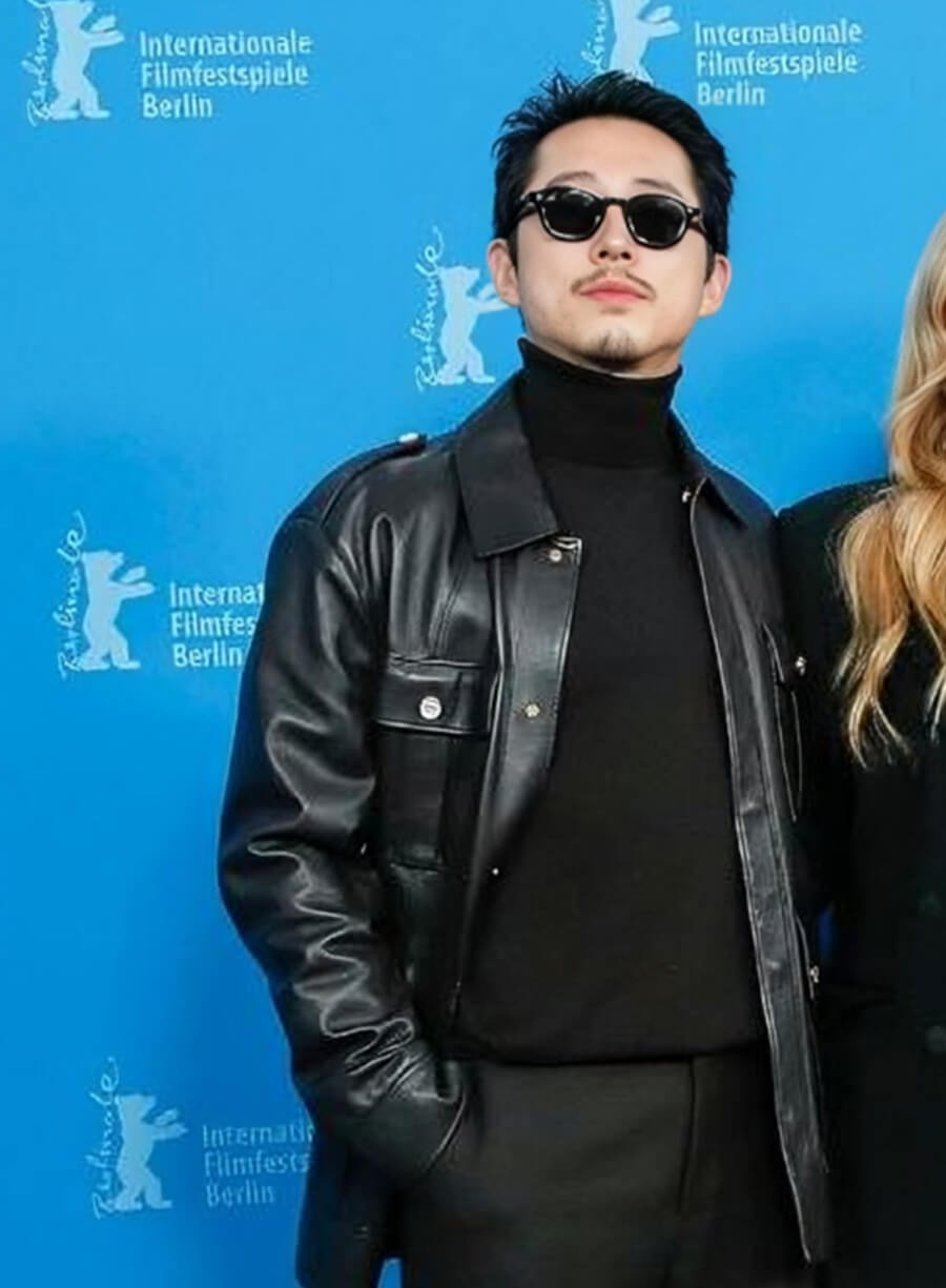 Steven Yeun Mickey 17 2025 Black Leather Jacket