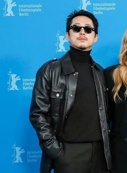 Steven Yeun Mickey 17 2025 Black Leather Jacket