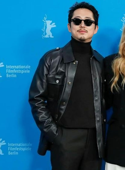 Steven Yeun Mickey 17 2025 Black Leather Jacket