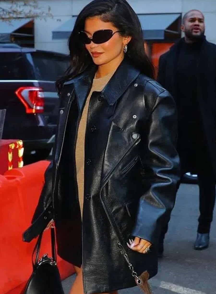 Street Style Kylie Jenner Black Leather Jacket