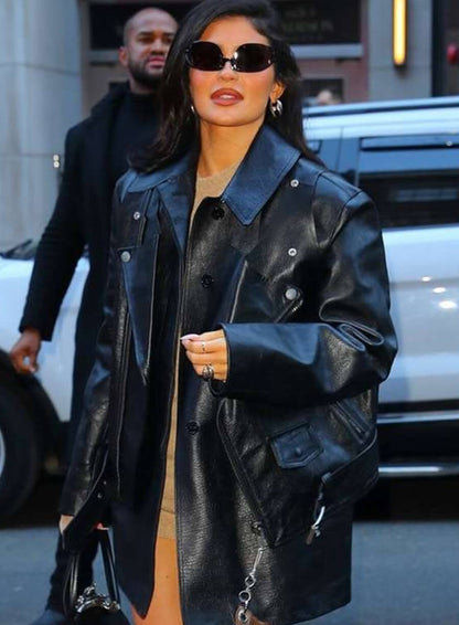 Street Style Kylie Jenner Black Leather Jacket