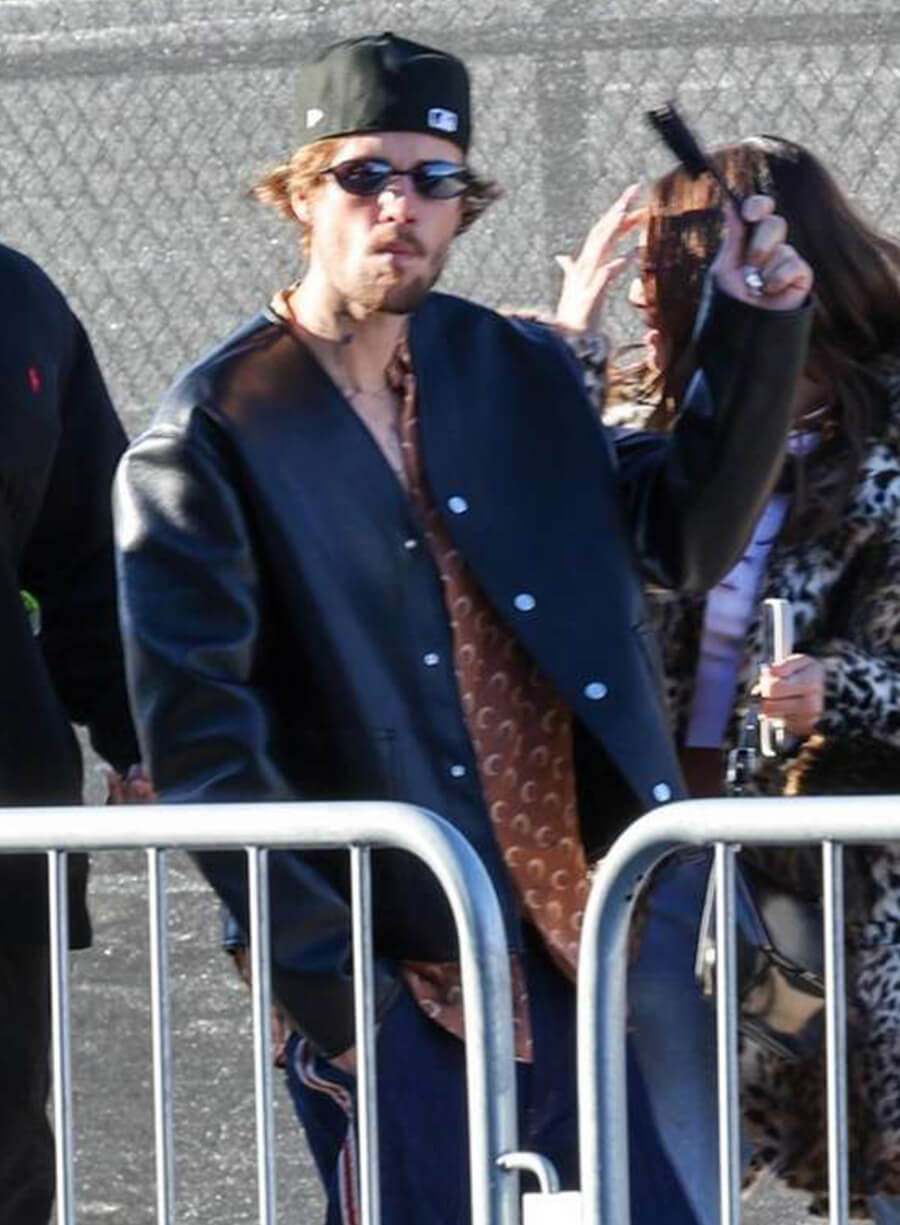 Super Bowl Justin Bieber Black Leather Jacket
