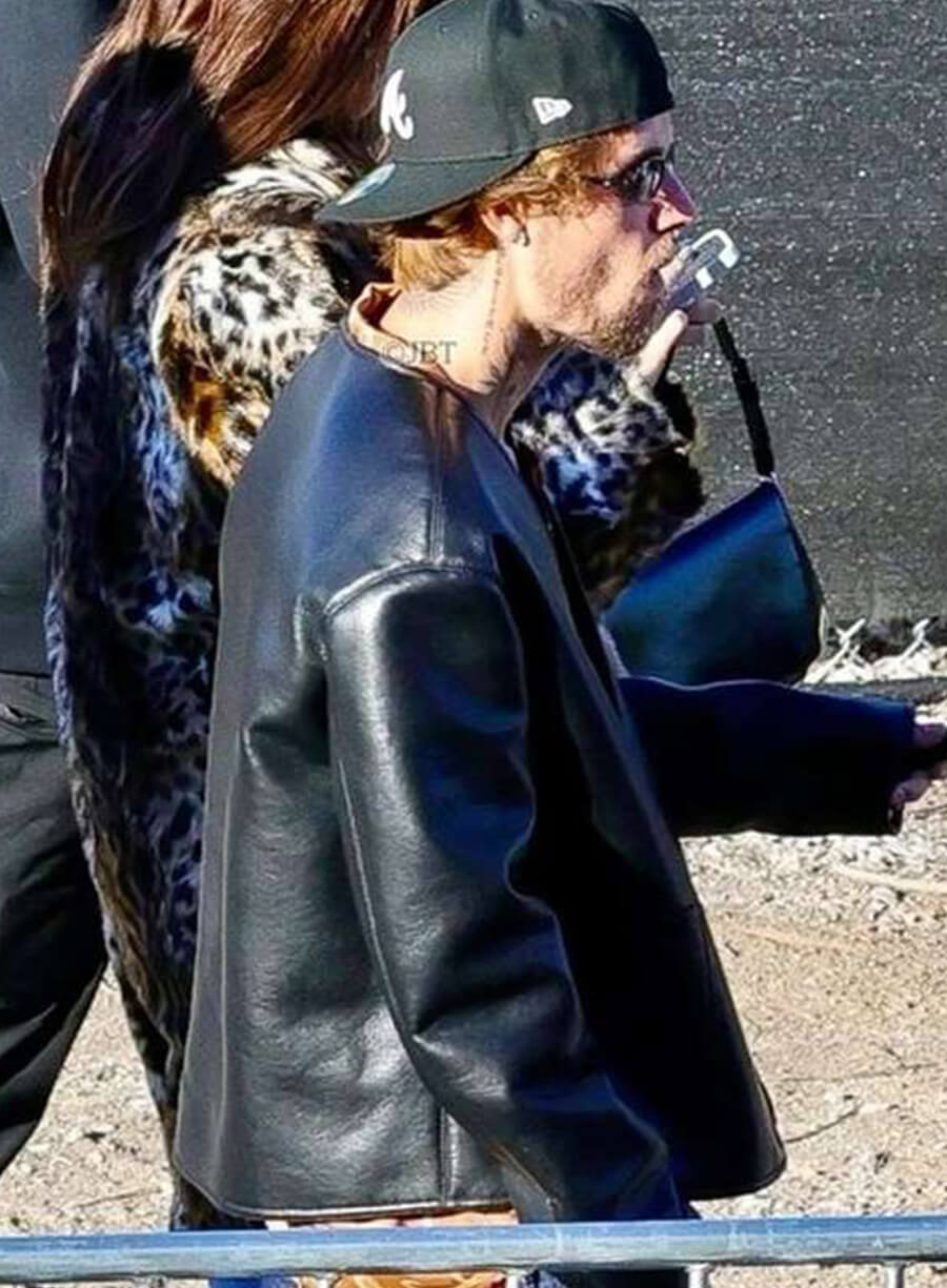 Super Bowl Justin Bieber Black Leather Jacket