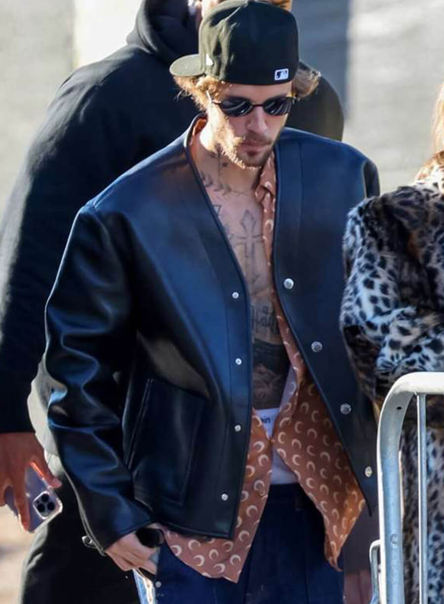 Super Bowl Justin Bieber Black Leather Jacket