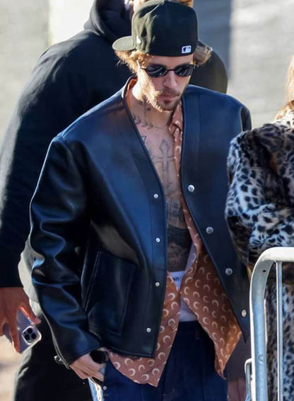 Super Bowl Justin Bieber Black Leather Jacket
