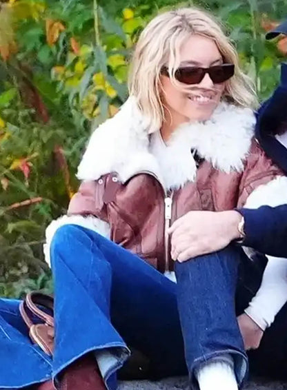 Sydney Sweeney New York City Brown Shearling Jacket