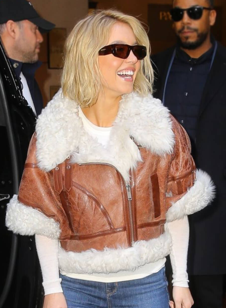Sydney Sweeney New York City Brown Shearling Jacket