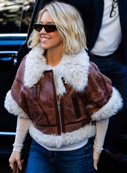 Sydney Sweeney New York City Brown Shearling Jacket