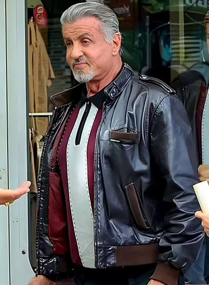 Sylvester Stallone Tulsa King Black Leather Jacket