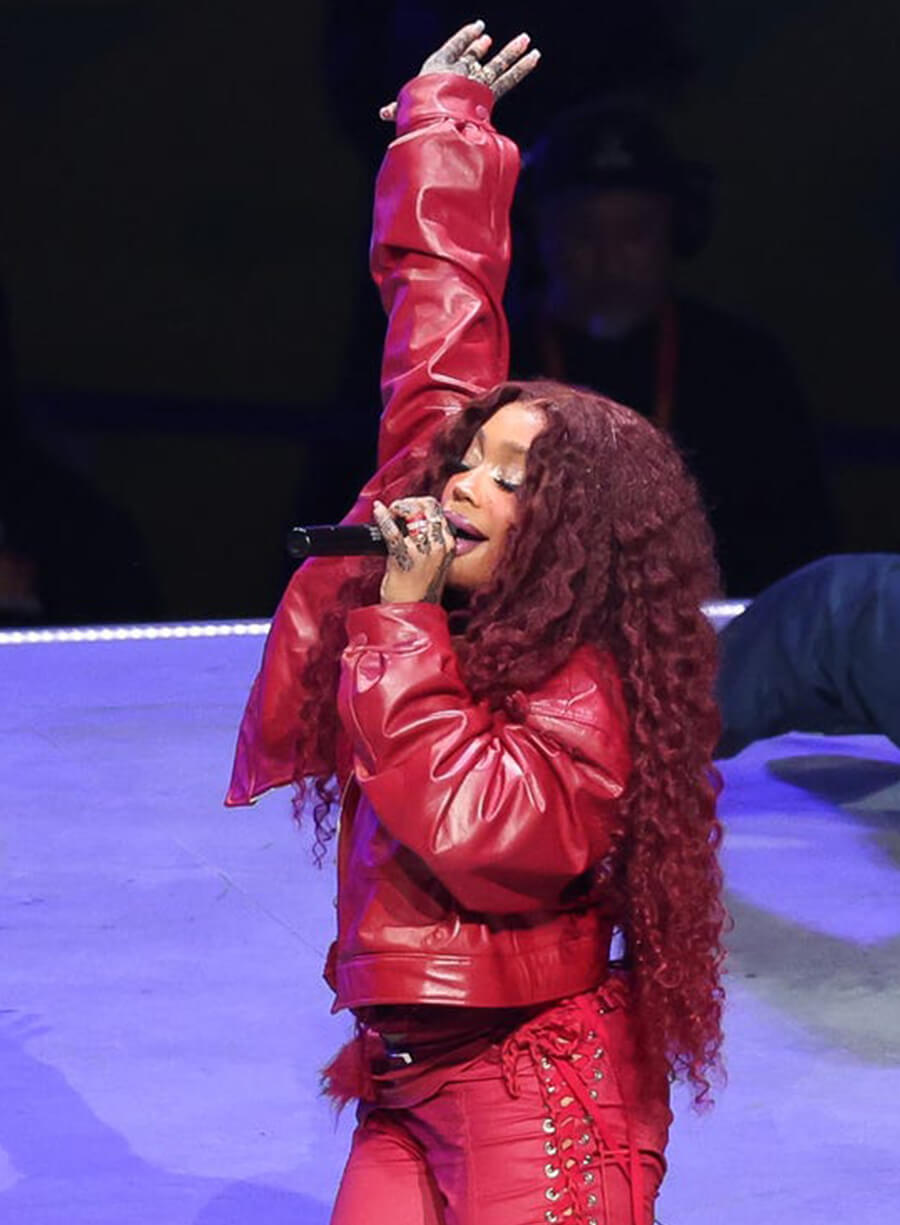 SZA Super Bowl 2025 Red Leather Jacket