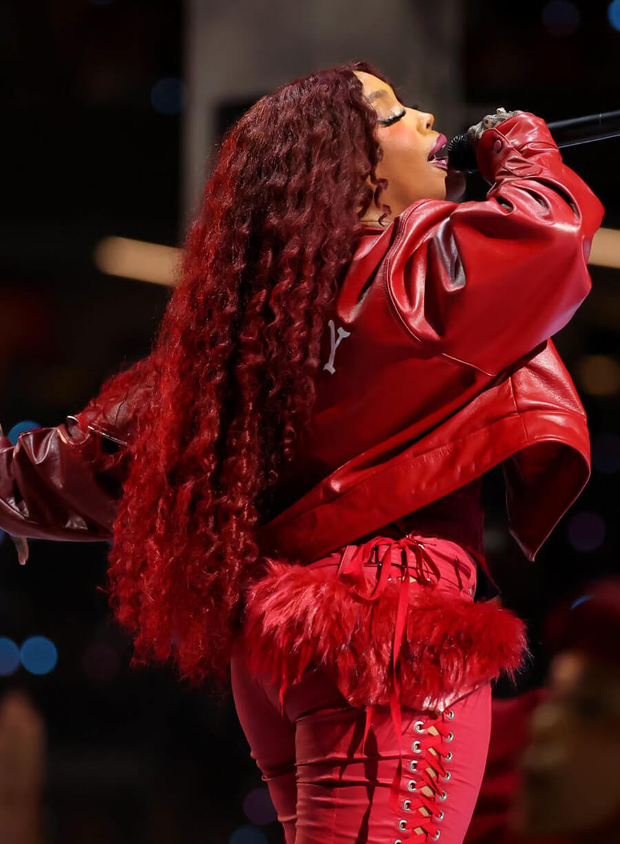 SZA Super Bowl 2025 Red Leather Jacket