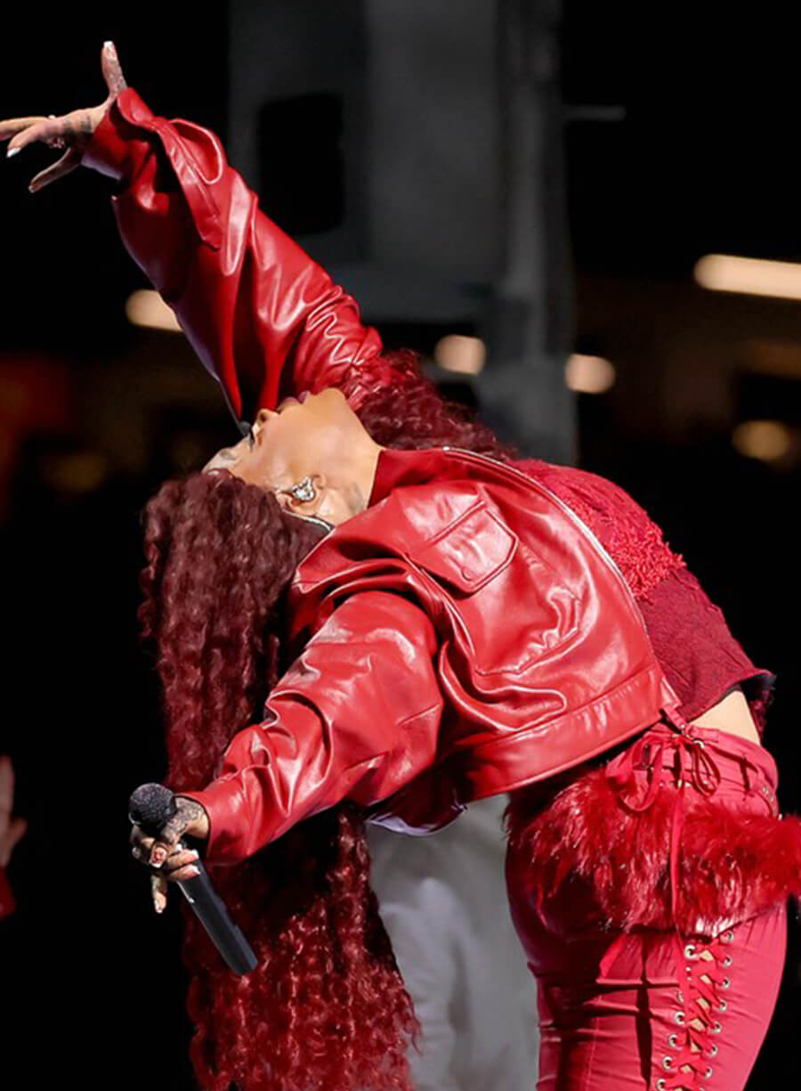 SZA Super Bowl 2025 Red Leather Jacket