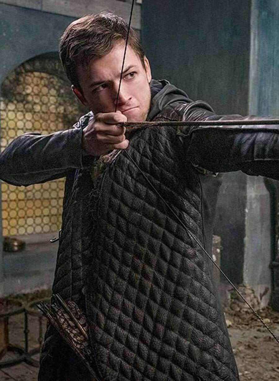 Taron Egerton Robin Hood Leather Quilted Coat