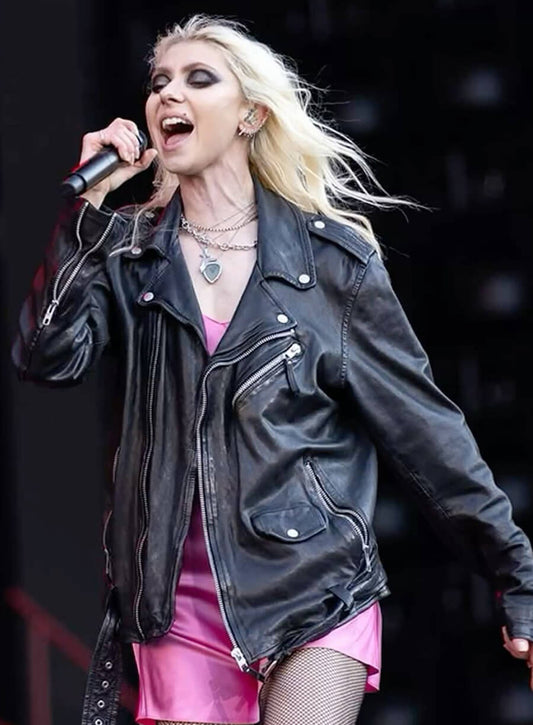 Taylor Momsen Black Leather Biker Jacket