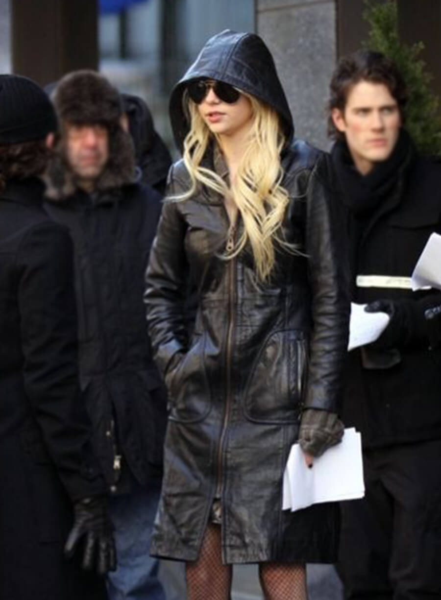 Taylor Momsen Gossip Girl Black Leather Coat  