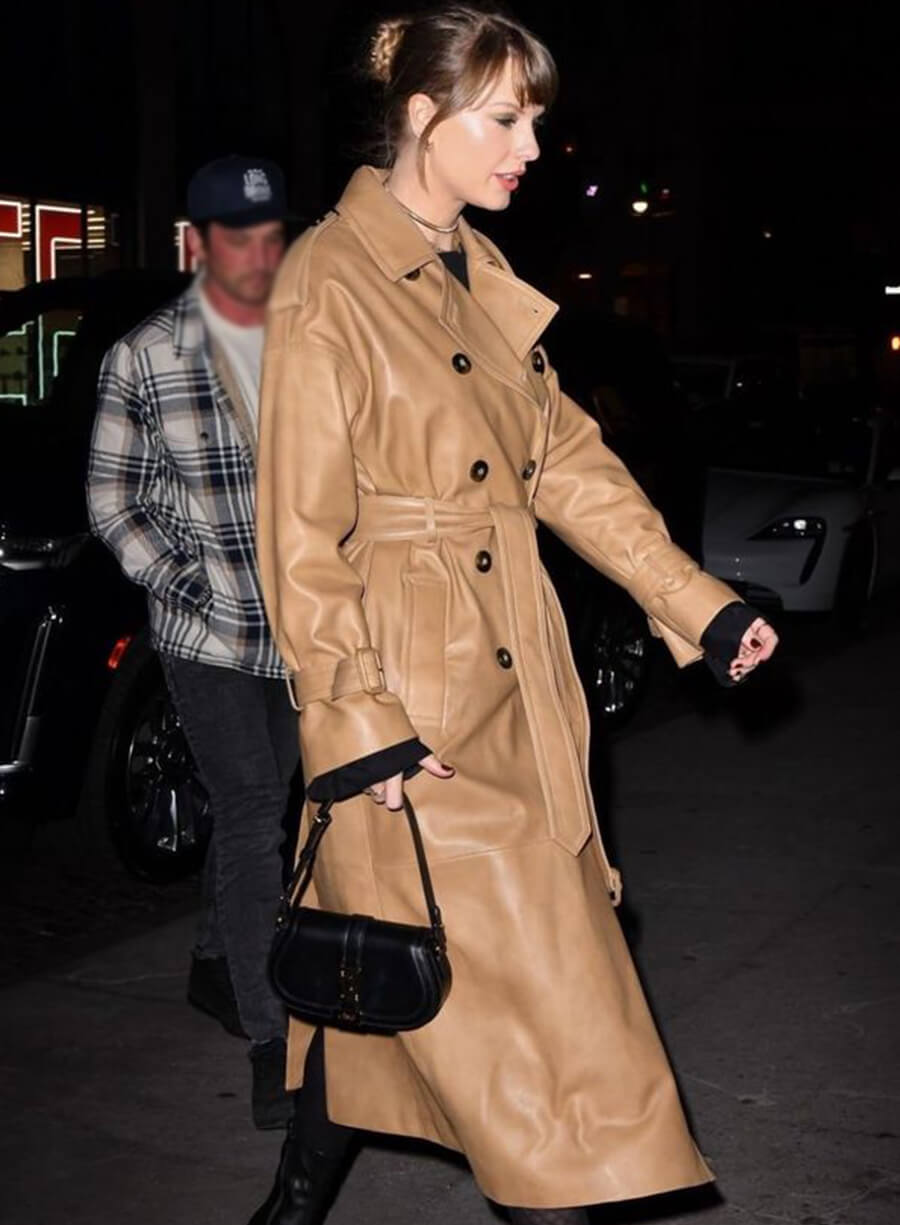 Taylor Swift Tan Leather Coat