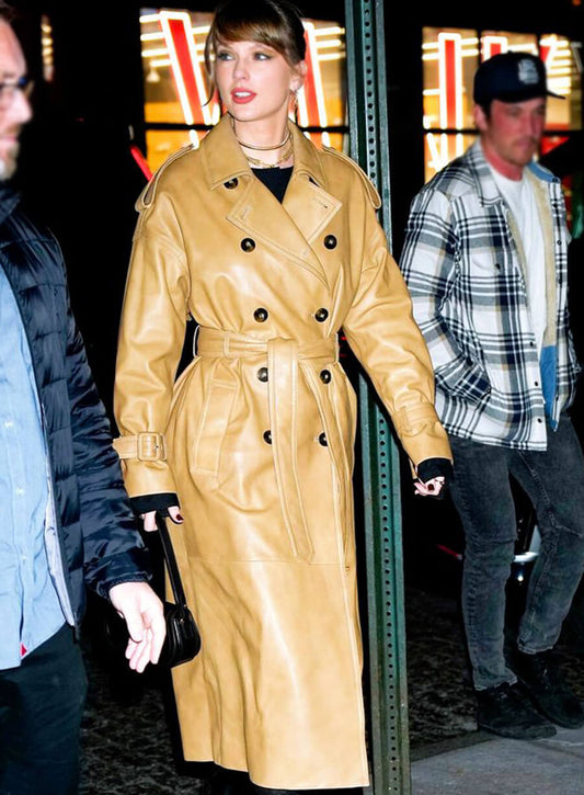 Taylor Swift Tan Leather Coat