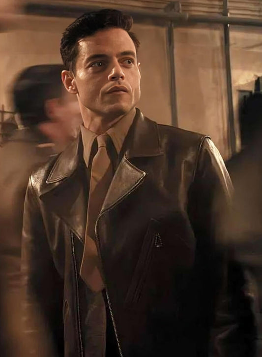  The Amateur 2025 Rami Malek Brown Leather Jacket