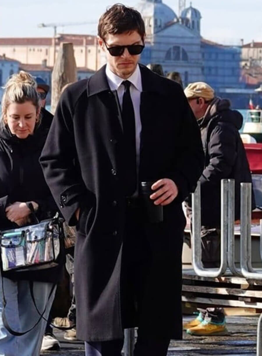 The Beauty 2026 Evan Peters Black Wool Coat