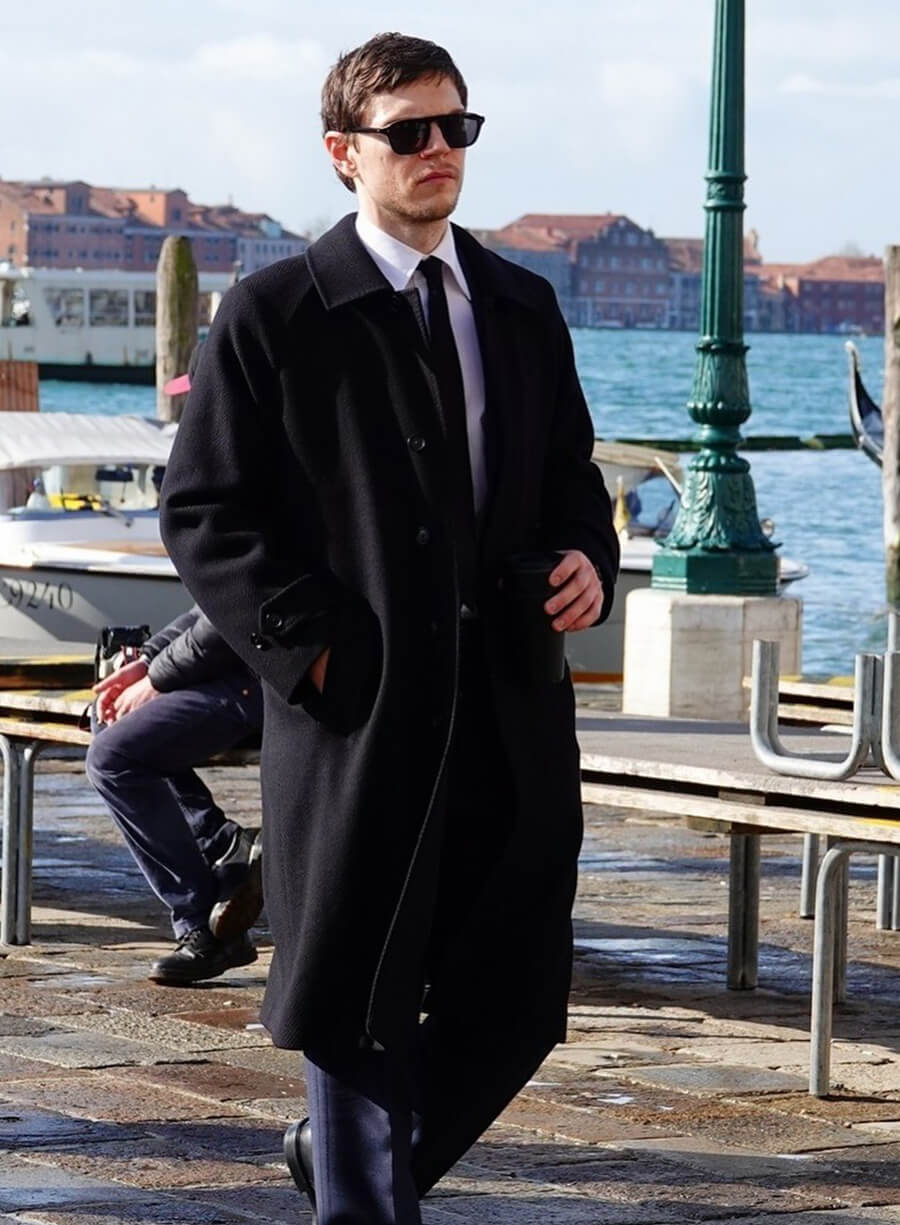 The Beauty 2026 Evan Peters Black Wool Coat