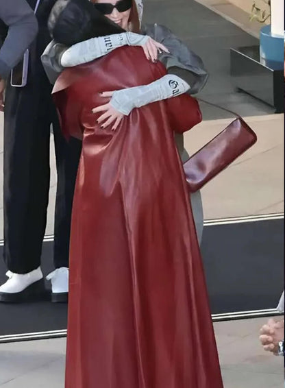 The Devil Wears Prada 2 Anne Hathaway Red Leather Coat