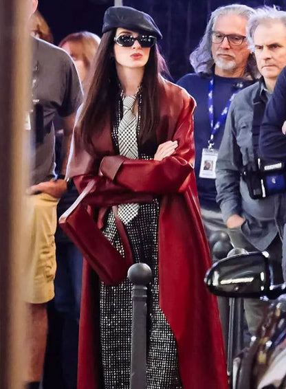 The Devil Wears Prada 2 Anne Hathaway Red Leather Coat