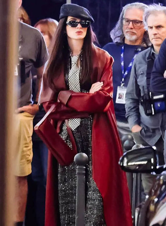 The Devil Wears Prada 2 Anne Hathaway Red Leather Coat