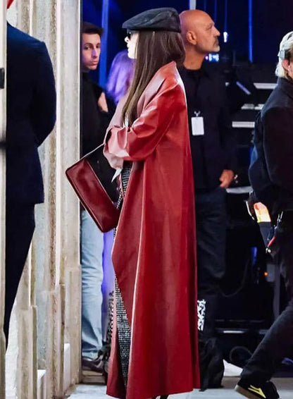 The Devil Wears Prada 2 Anne Hathaway Red Leather Coat