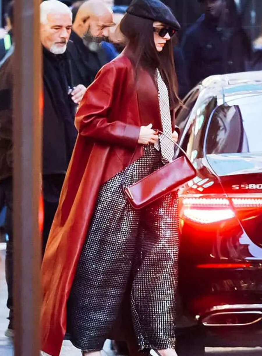 The Devil Wears Prada 2 Anne Hathaway Red Leather Coat