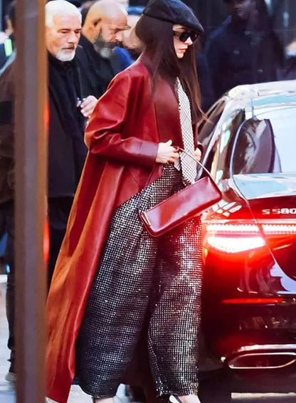 The Devil Wears Prada 2 Anne Hathaway Red Leather Coat
