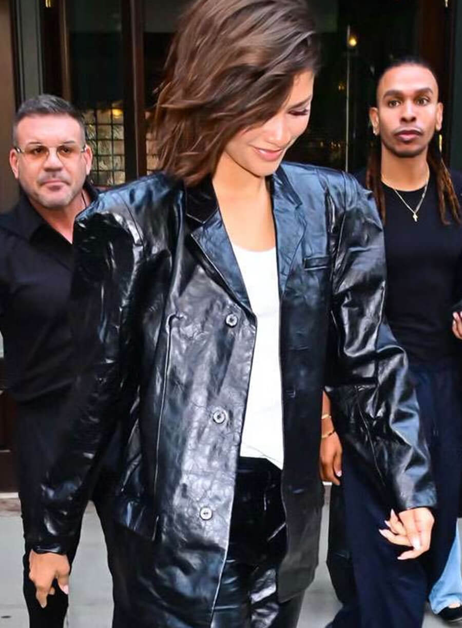 The Odyssey Press Tour 2026 Zendaya Black Leather Blazer
