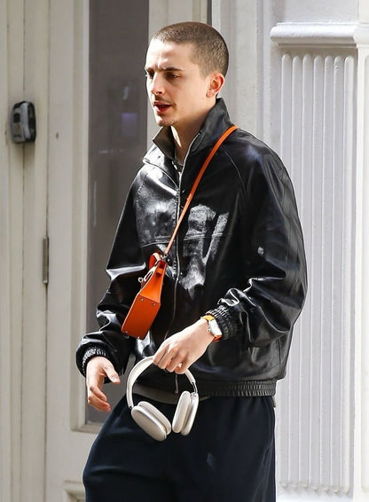 Timothee Chalamet Black Leather Jacket