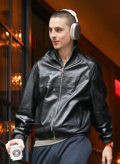 Timothee Chalamet Black Leather Jacket