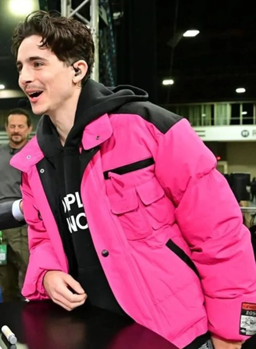 Timothee Chalamet Pink Puffer Jacket