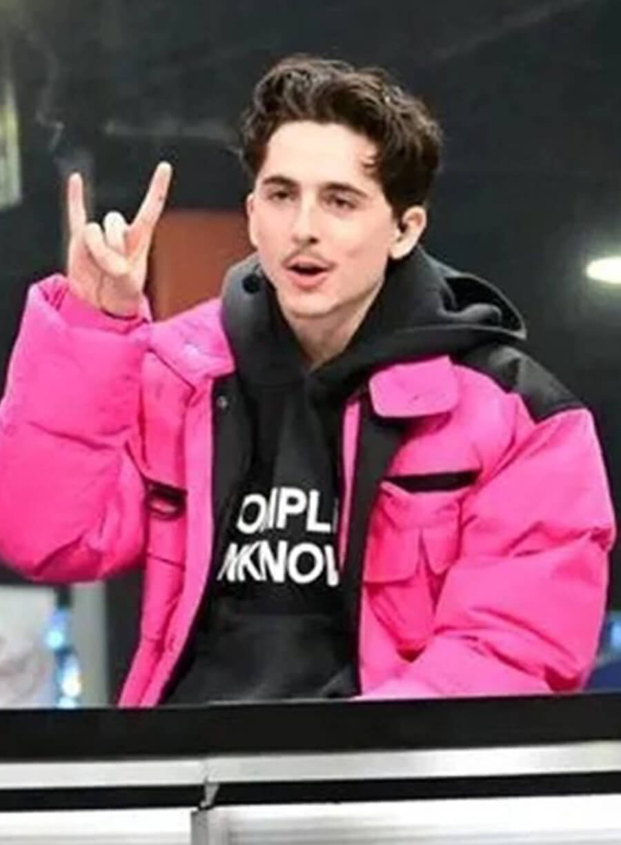 Timothee Chalamet Pink Puffer Jacket